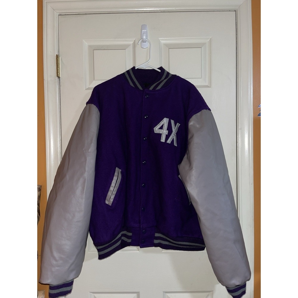 Vintage NEFF‎ Jacket Varsity Letterman Mens Purple Wool Leather Quilted 4X